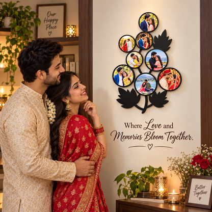 Wedding couple beside a personalized Leaf Frame