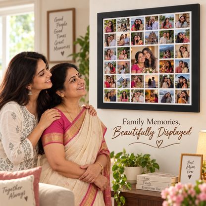 Square collage 33-picture frame as a personalized family memory gift