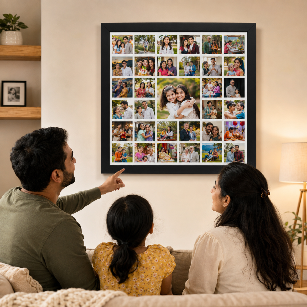 Square collage 33-picture frame – family wall display