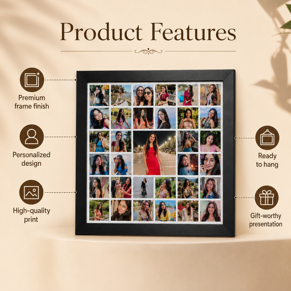 Square collage 33-picture frame – product features